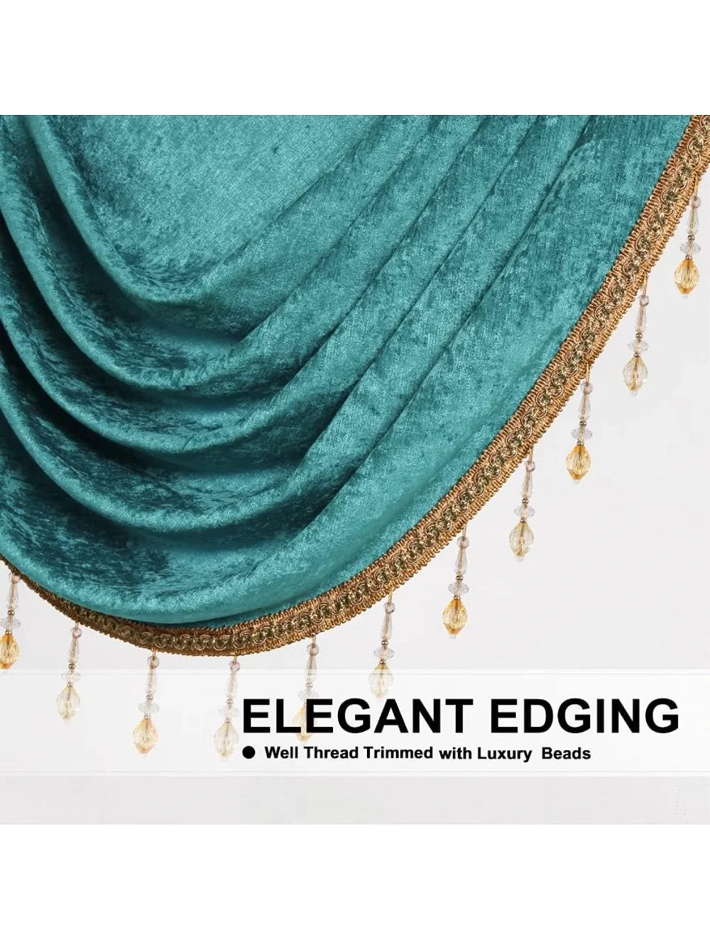 Elk Teal Swag Valance with Gold Beaded Trim